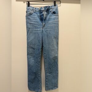 Agolde light/med wash high rise straight leg jean